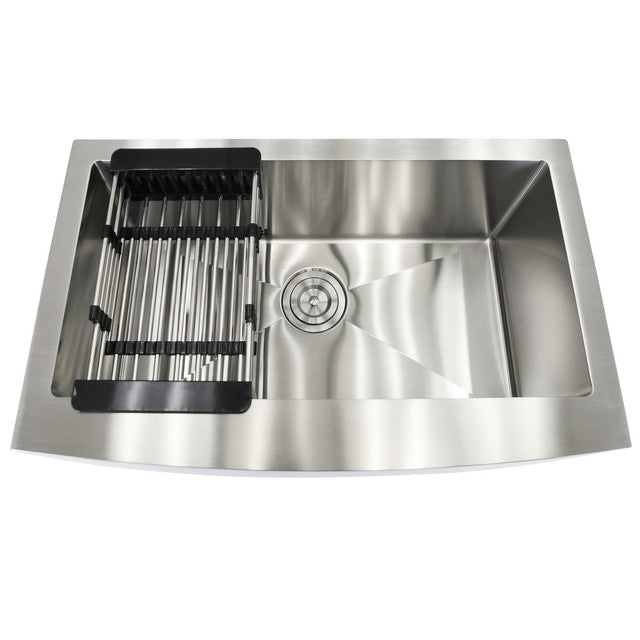 KBV 30 in. x 18 in, Farmhouse Apron-Front Single Bowl 18 Gauge Brushed Stainless Steel Kitchen Sink with Accessories KBV0001