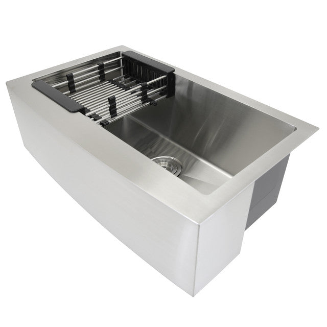 KBV 30 in. x 18 in, Farmhouse Apron-Front Single Bowl 18 Gauge Brushed Stainless Steel Kitchen Sink with Accessories KBV0001