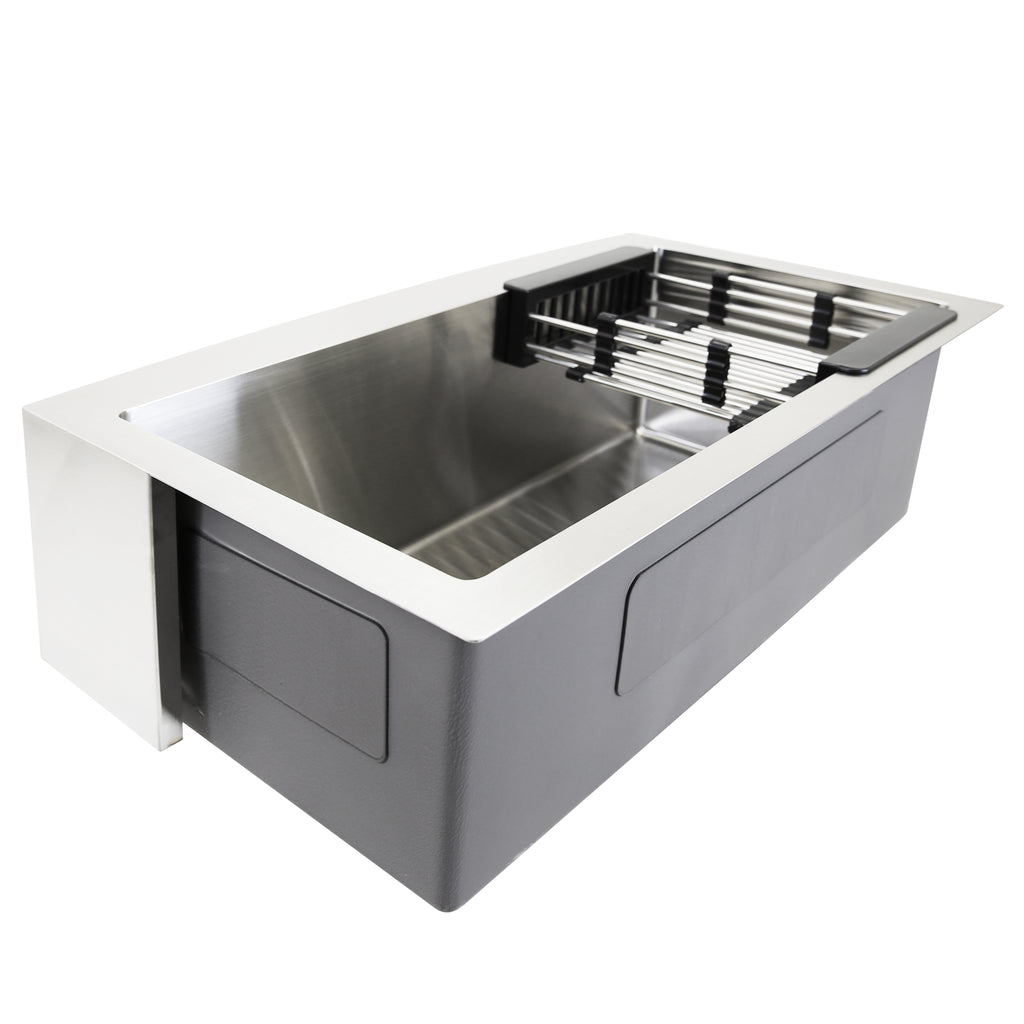 KBV 30 in. x 18 in, Farmhouse Apron-Front Single Bowl 18 Gauge Brushed Stainless Steel Kitchen Sink with Accessories KBV0001