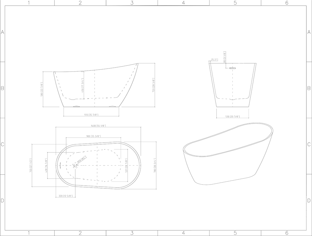 KBV 55'' x 31" Freestanding Soaking Acrylic Bathtub BT0020