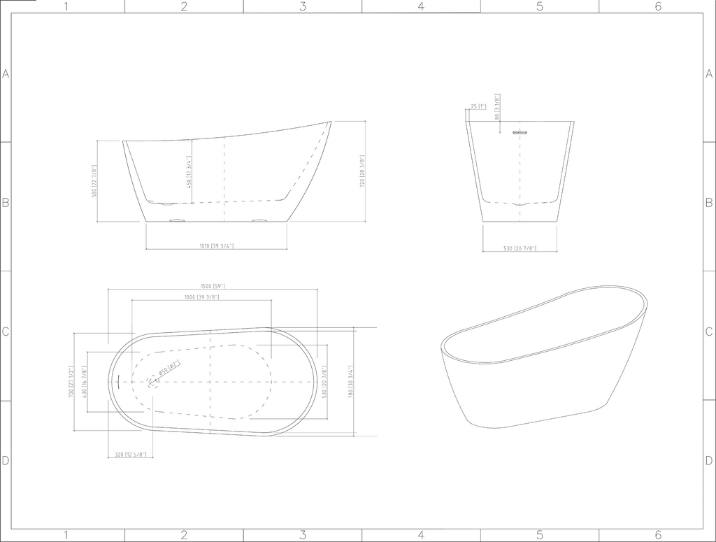 KBV 59'' x 31'' Freestanding Soaking Acrylic Bathtub BT0008