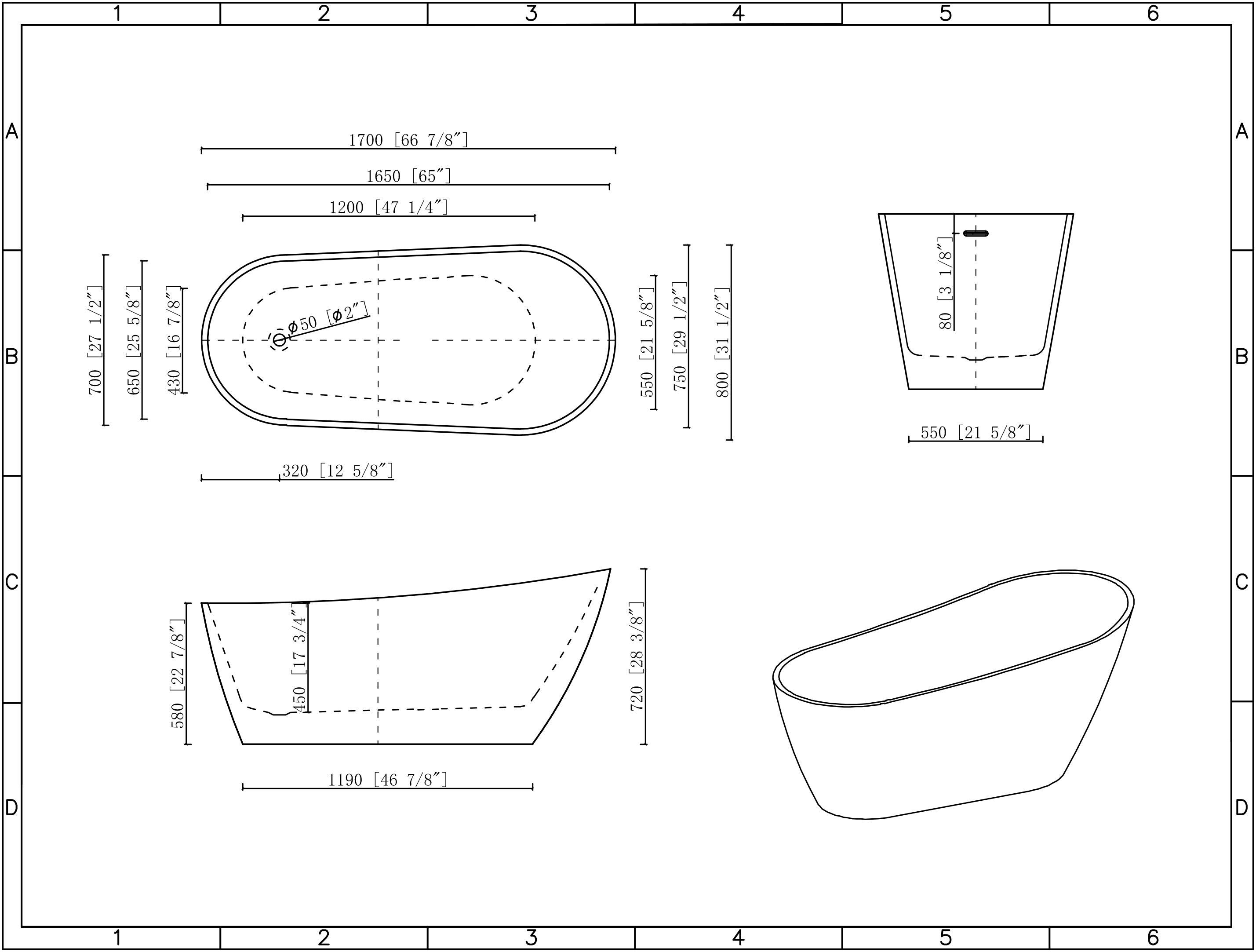 KBV 67'' x 31" Freestanding Soaking Acrylic Bathtub BT0009