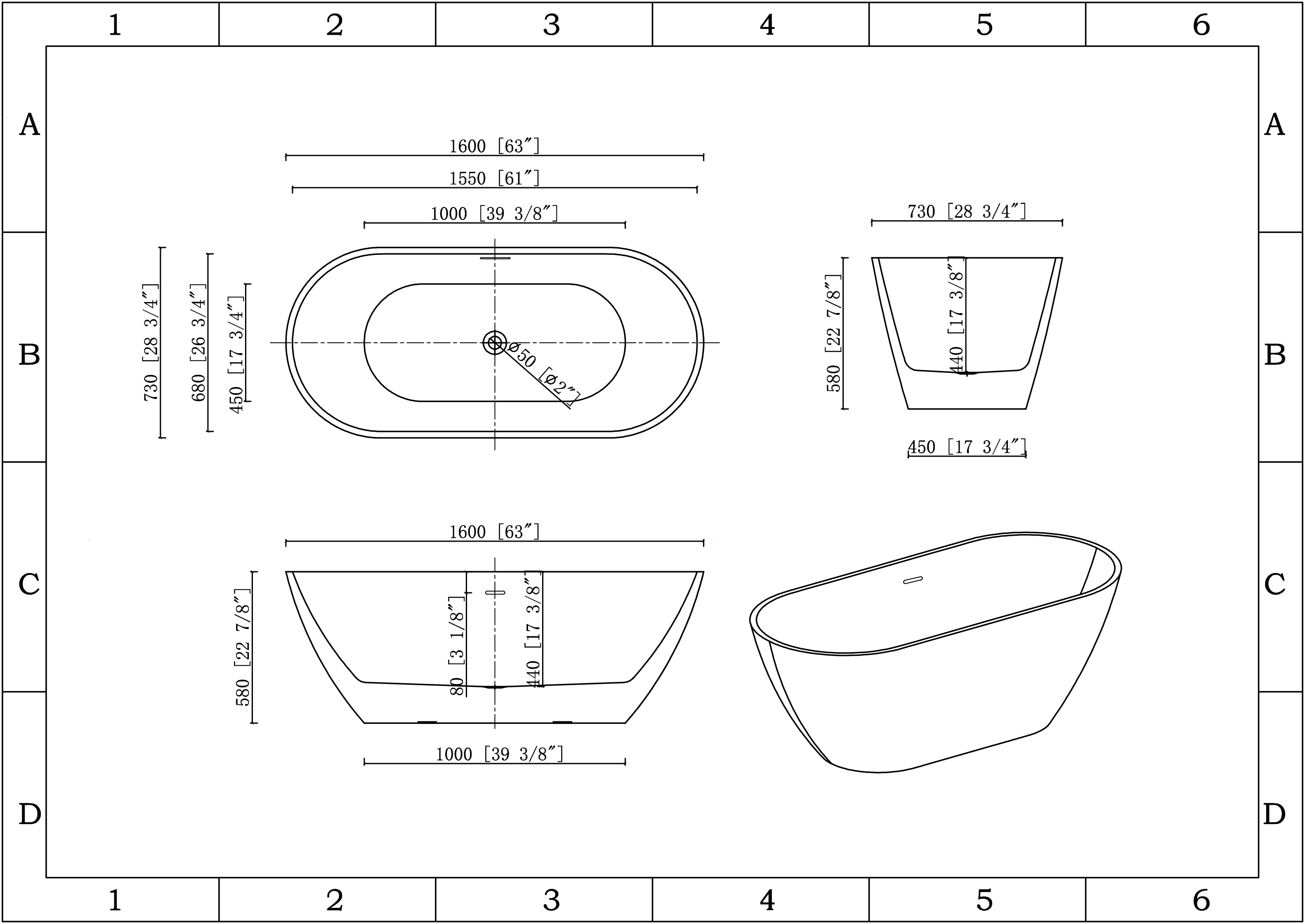 KBV 63'' x 31" Freestanding Soaking Acrylic Bathtub BT0023