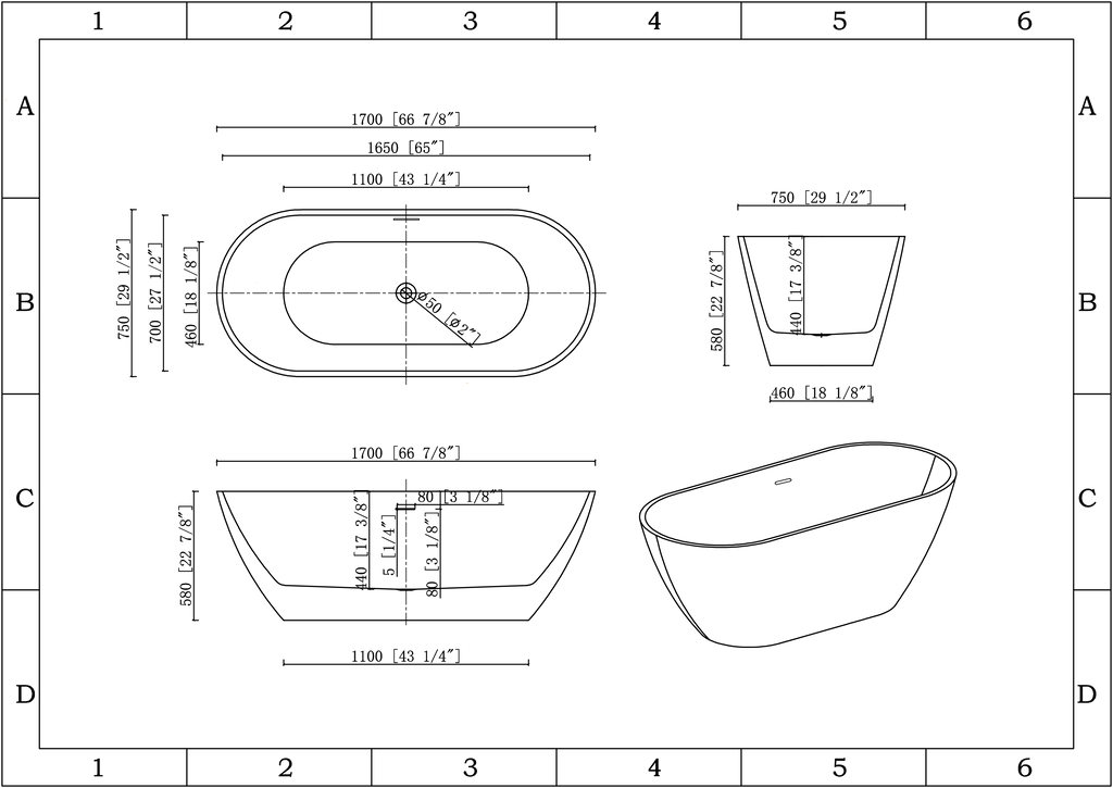 KBV 67'' x 31" Freestanding Soaking Acrylic Bathtub BT0007