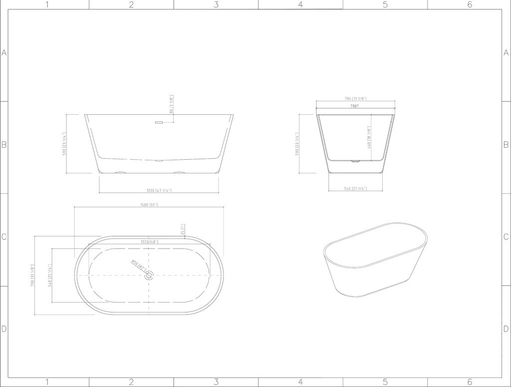 KBV 59'' x 29" Freestanding Soaking Acrylic Bathtub GTBT0001