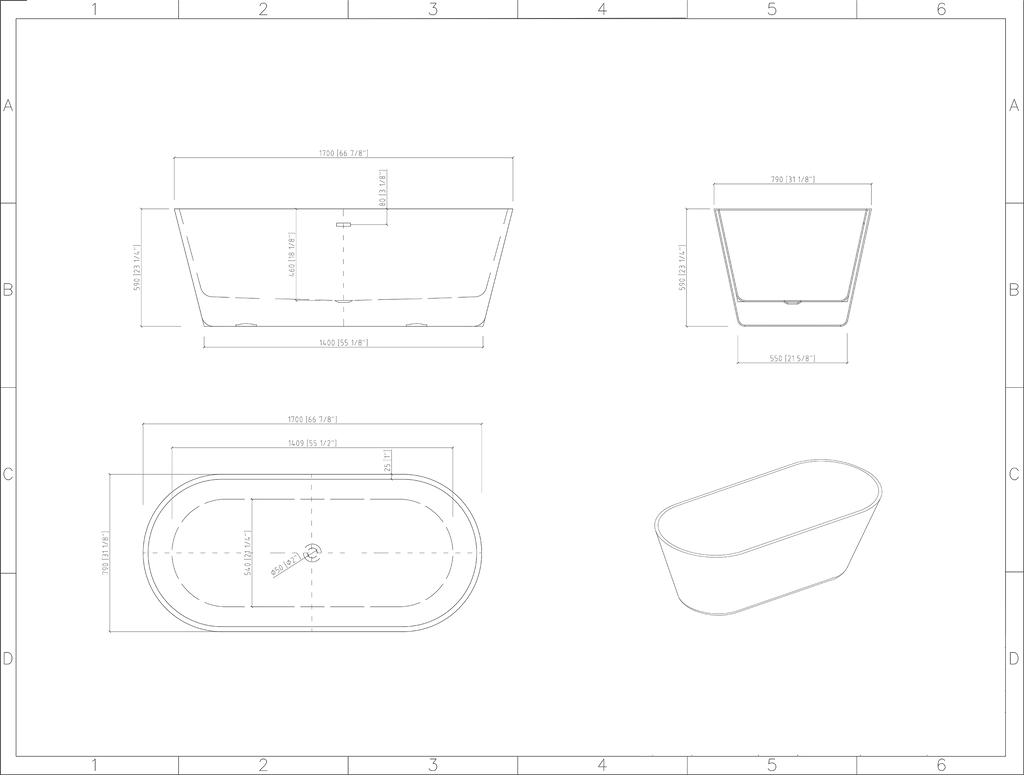 KBV 67'' x 29" Freestanding Soaking Acrylic Bathtub GTBT0002